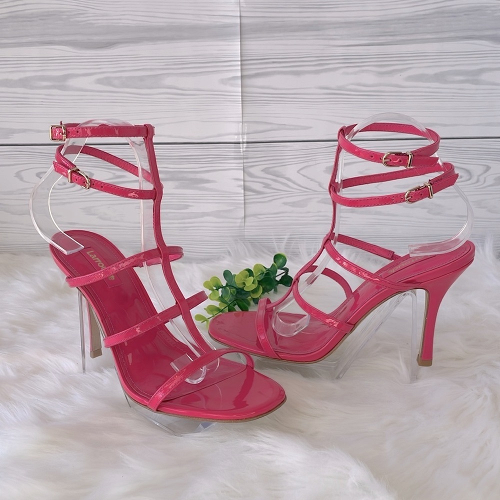 Larroudé “Serena” Sandal In‎ Pink Patent Leather